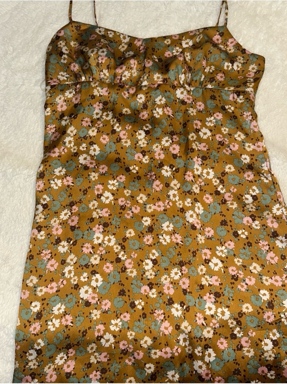 Floral Slip Dress in Mustard with Pink & Green Flowers